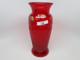 Fenton ruby red Adams rib decorated vase