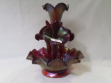 Fenton red stretch 4 lily epergne