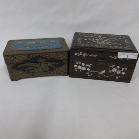 2 Oriental boxes 6 x 4 x 4, Inlaid and Cloisonne'