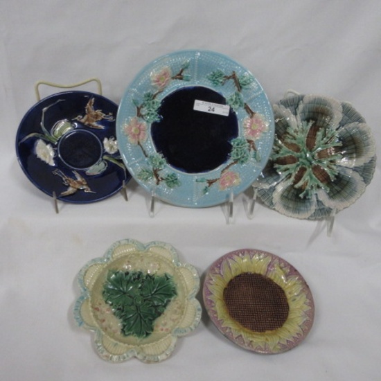 5 Majolica plates 4.5" - 7". GSH & others