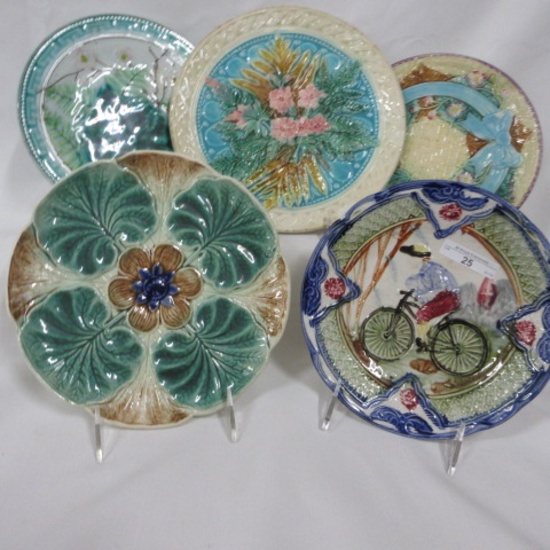 5 Majolica plates 8"