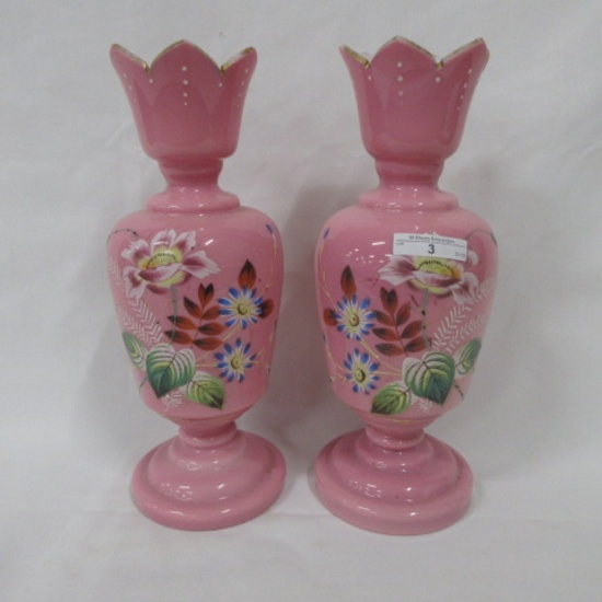 Pair of Bristol enameled vases 12"