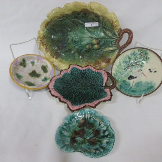 5 pcs Majolica including Acorn tray