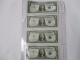 4 Consecutive $1.00 Silver Certificates 1957B All AU+