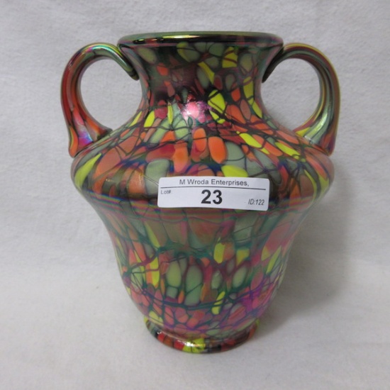 Fenton 6.5" Satin Mosaic Double Handled Vase Signed George Fenton- Fetty Ce