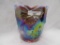 Contemp. Carnival Glass Plum Opal Goldfish Vase Irid