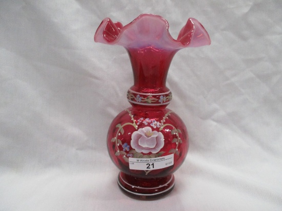 Fenton Cranberry Decorated Vase