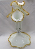 LG Wright Amber Crested 4 Lily Epergne