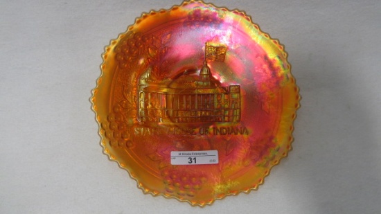 Fenton 7.5" Pumpkin Mari State House of Indiana Plate. Exceedingly rare. On