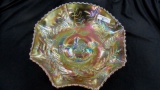 Australian Crown Crystal Mari Kiwi bowl RARE! with real nice color!