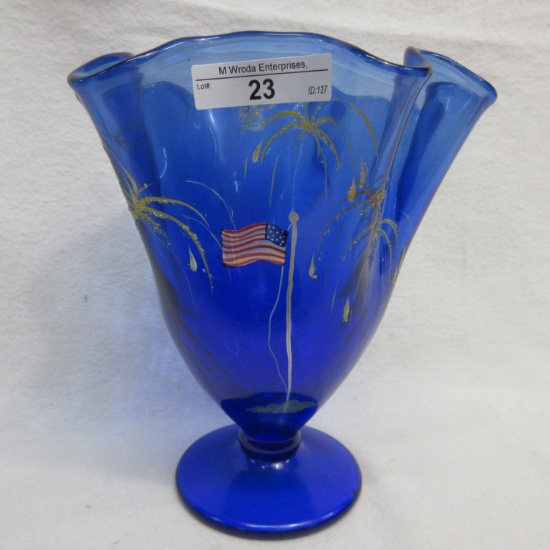 Fenton 7.5" HP Blue Napkin Vase - Waters