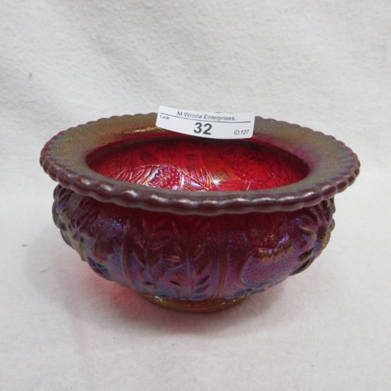 Fenton 4" Red Stretch Woodsland World Wide Carnival Glass Association Roseb