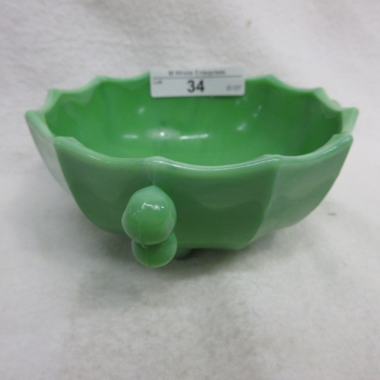 Fenton 4" Chameleon Green 2ball three handled Bowl