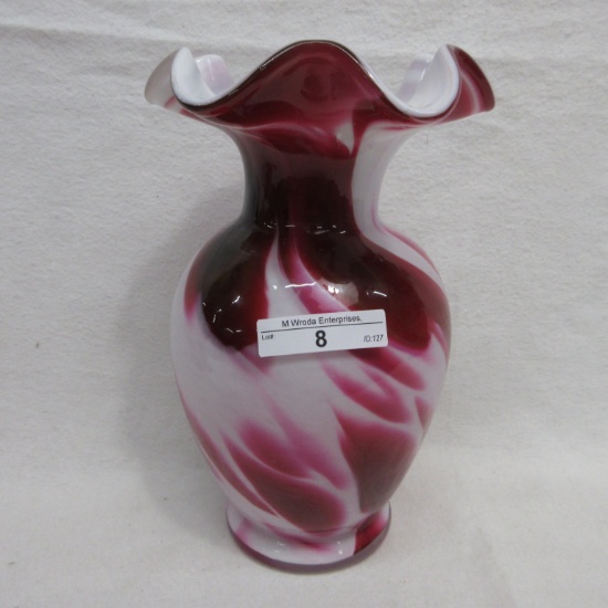 Fenton 8.5" Red and White Dave Fetty Vase OOAK