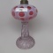 #1 stand lamp in Polka Dot pattern with opal cranberry font and clear stem