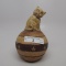 Early clay pottery Cat on Ball w/band of stars