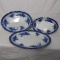Flow Blue Tourine Pattern - (3) Serving Platters, small, medium, large