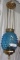 Victorian Hanging Hall Lamp with Blue Hobnail Shad e, Polished Brass, Oil o