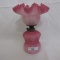 Victorian satin glass miniature oil lamp w/ pleated shade and corset shaped