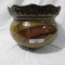 Roseville Pottery brown glaze Spittoon w/ large tobacco worm decor. Very un