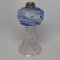 #1 stand lamp in Bloxam pattern with blue opal spatter font clear stem and