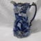 Flow Blue Pitcher with Gold Outline Tulips, 8.5
