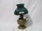 B&H brass finger lamp w. green cased ribbed shade
