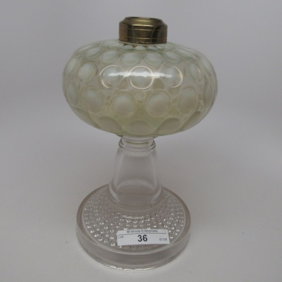 7.5" Stand Lamp with Vaseline Coin Dot Font and Crystal Stand and Base