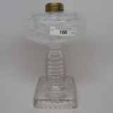 #1 stand lamp in Seaweed pattern with white opal font clear base and stem