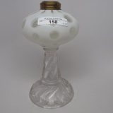 #1 stand lamp in Polka Dot pattern with white opal font and clear stem and