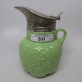 Victorian syrup pitcher Green opaque Forget me not