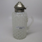 Victorian syrup pitcher French opal Ribbed Lattice