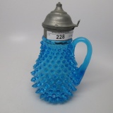 Victorian syrup pitcher blue hobnail