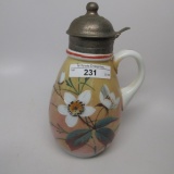 Victorian syrup pitcher Painted florals on milk glass