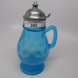 Victorian Syrup Pitcher Pedastal EAPG Blue coin spot