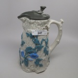 Victorian Syrup Pitcher Parian ware w/ applied vine & Morning Glory