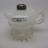 #1 footed finger lamp in Foster pattern with white opal Windows font and cl