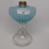 #1 stand lamp in Alva pattern with blue opal coin spot font with clear stem