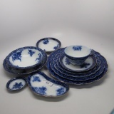 Flow Blue Tourine Pattern - Place Setting for 8, as shown