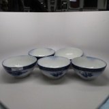Flow Blue Touraine Pattern - (5) Soup Bowls