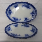 Flow Blue Tourine Pattern - (1) Medium Platter, (1) Large Platter