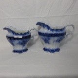 Flow Blue Tourine Pattern - (1) Cider Pitcher, (1) Lemonade Pitcher