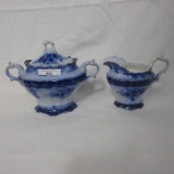 Flow Blue Tourine Pattern - Creamer and Sugar