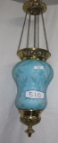 Victorian Hanging Hall Light with Satin Blue Thistle Corset Shaped Shade, P
