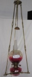 Victorian Hanging Parlor GWTW Rubina Verde Shade and Font, with Arts and Cr