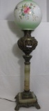 Early Marble pillar lamp base w/ reticulated font and 10