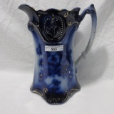 Flow Blue 8.5Floral Pitcher with Gold Trim