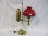 Single student lamp by Manhatten brass company. has a nice Red cased ribbed