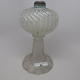 #1 stand lamp in Sheldon Swirl pattern with white opal font, and frosted st