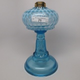 #1 stand lamp in Leaf and Jewel pattern with blue opal font and blue stem a